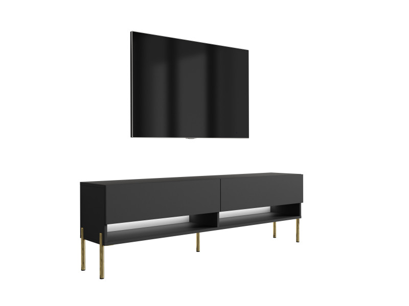 Szafka RTV Czarny Mat, nogi proste złote, LED biały, 170 × 32 × 52 cm 749777