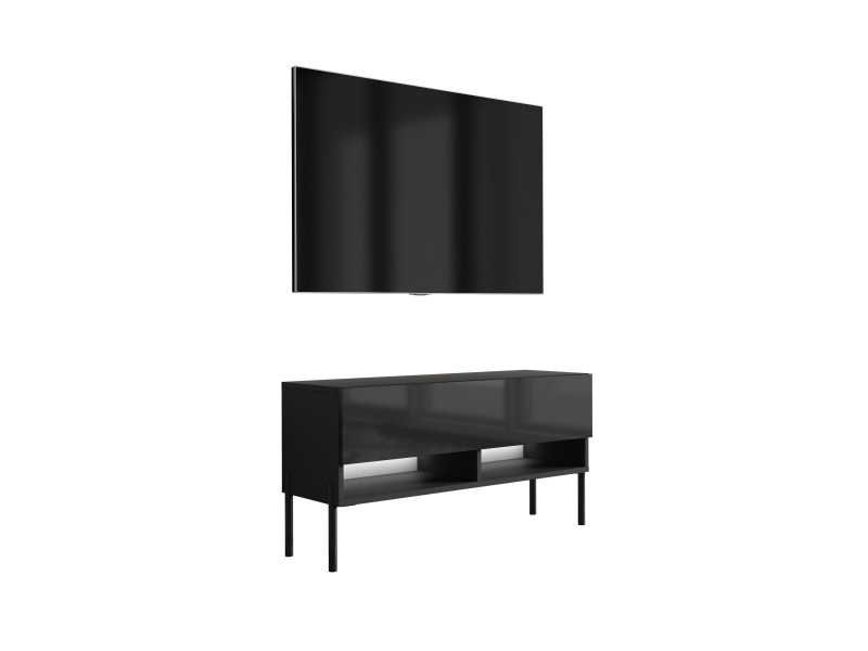 Szafka RTV Czarny Mat / Połysk, nogi czarne, LED biały, 100 x 32 x 52 cm 749629