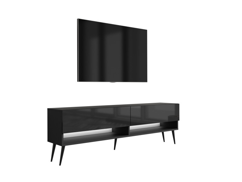 Szafka RTV Czarny Mat / Połysk, nogi zarne, LED biały, 170 × 32 × 52 cm 749729