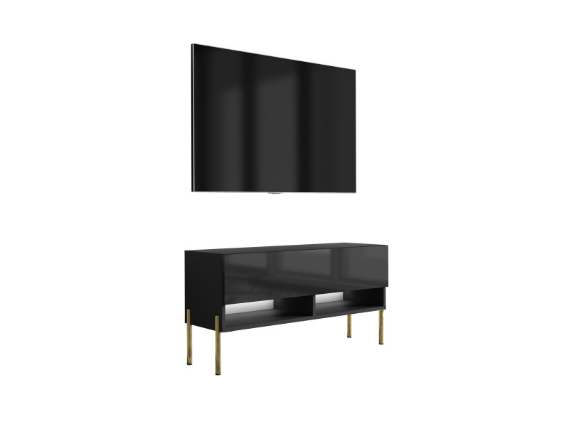 Szafka RTV Czarny Mat / Połysk, nóżki złote, LED biały, 100 x 32 x 52 cm 817816