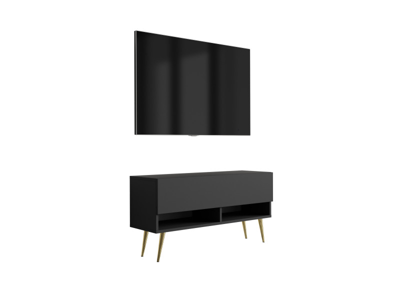 Szafka RTV Czarny nogi pochyłe złote, 100 x 32 x 52 cm 749750