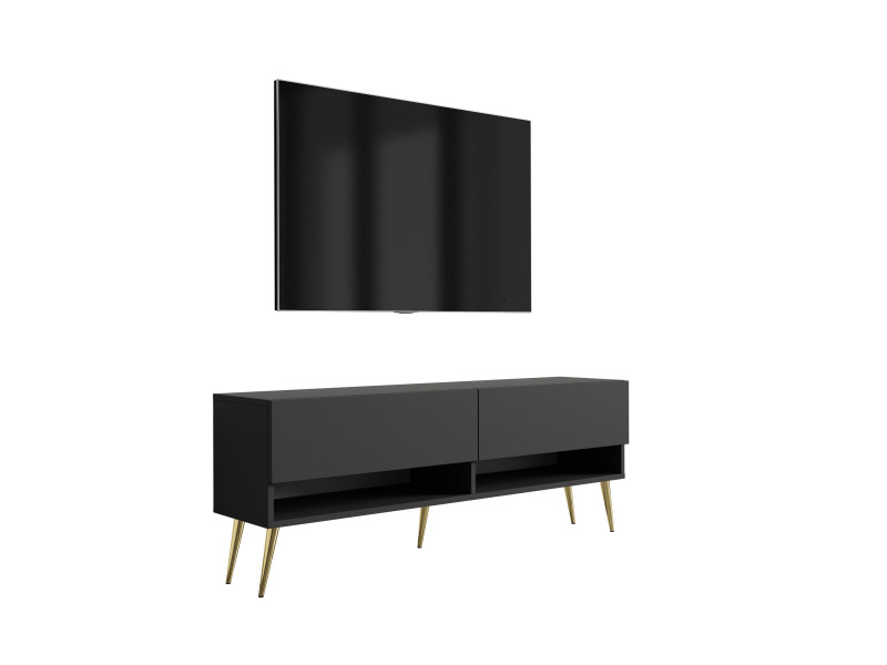 Szafka RTV Czarny nogi pochyłe złote, 140 × 32 × 52 cm 749646