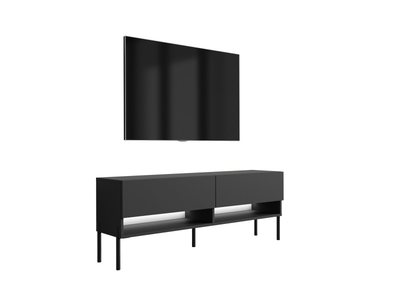 Szafka RTV Czarny nogi proste czarne, LED biały, 140 × 32 × 52 cm 749744