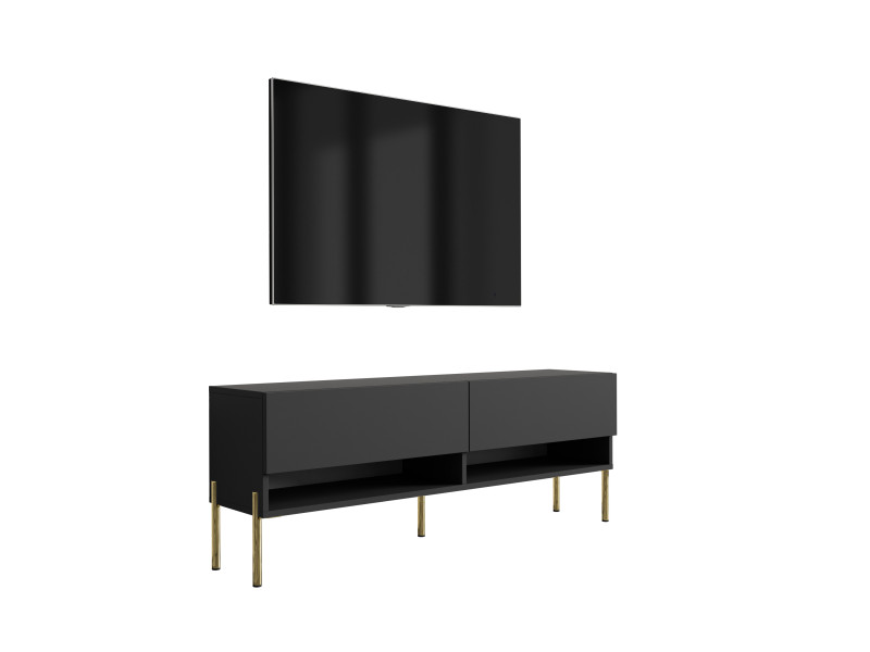 Szafka RTV Czarny nogi proste złote, 140 × 32 × 52 cm 749696