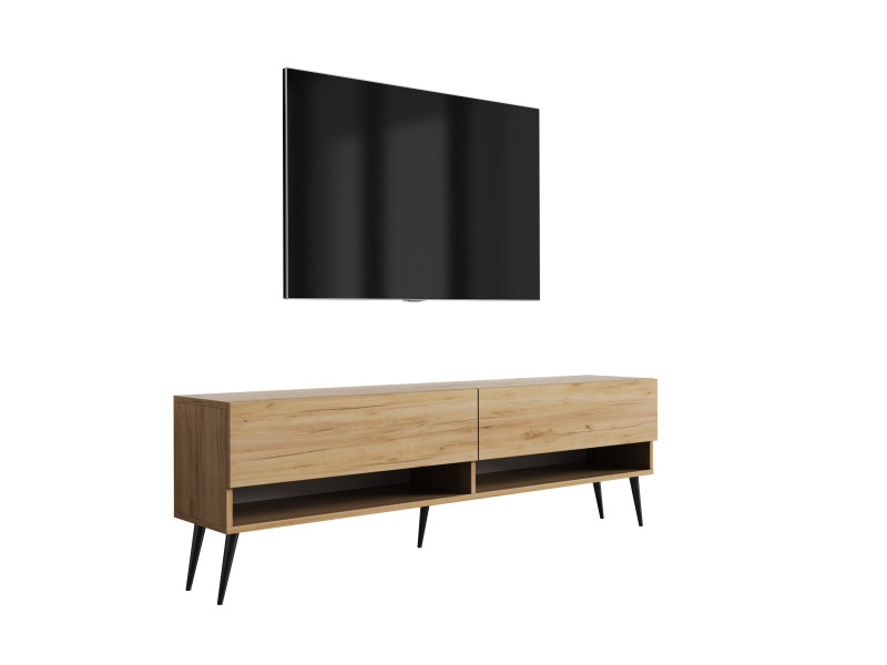 Szafka RTV Dąb Craft, nogi pochyłe czarne, 170 × 32 × 52 cm 749644