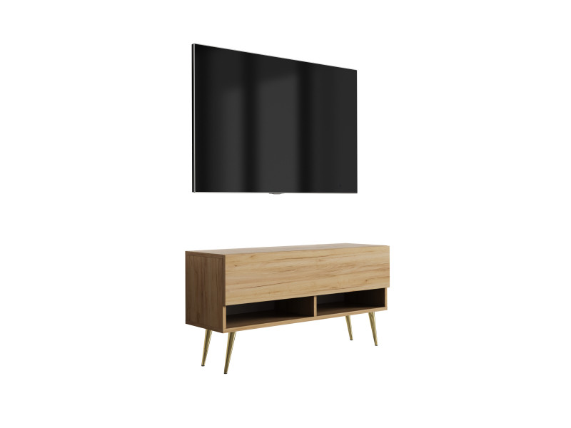 Szafka RTV Dąb Craft, nogi pochyłe złote, 100 x 32 x 52 cm 749706