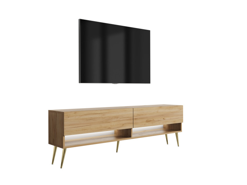 Szafka RTV Dąb Craft, nogi pochyłe złote, LED biały, 170 × 32 × 52 cm 749694