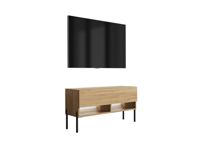 Szafka RTV Dąb Craft, nogi proste czarne, LED biały, 100 x 32 x 52 cm 749676