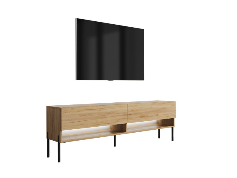 Szafka RTV Dąb Craft, nogi proste czarne, LED biały, 170 × 32 × 52 cm 749682