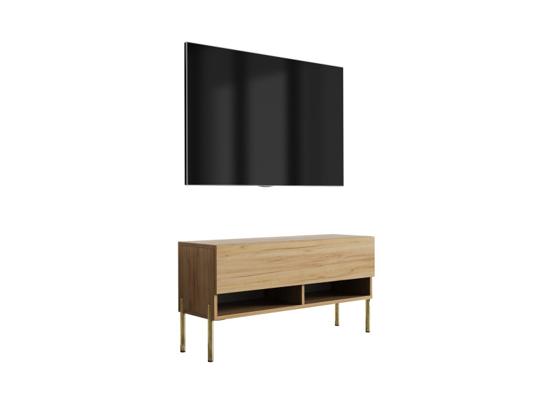 Szafka RTV Dąb Craft, nogi proste złote, 100 x 32 x 52 cm 749745