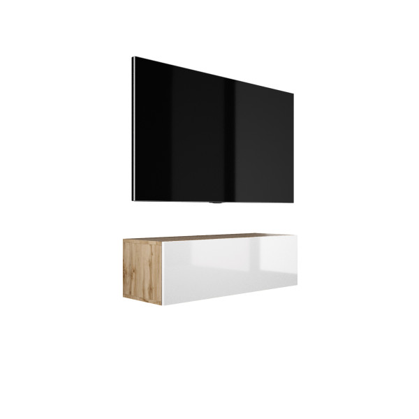 Szafka RTV : Dąb Wotan / Biały Błyszczący, 100 x 34 x 32 cm 224838