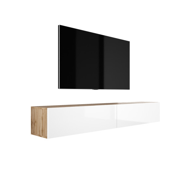 Szafka RTV : Dąb Wotan / Biały Błyszczący, (2 X 100) x 34 x 32 cm 254168