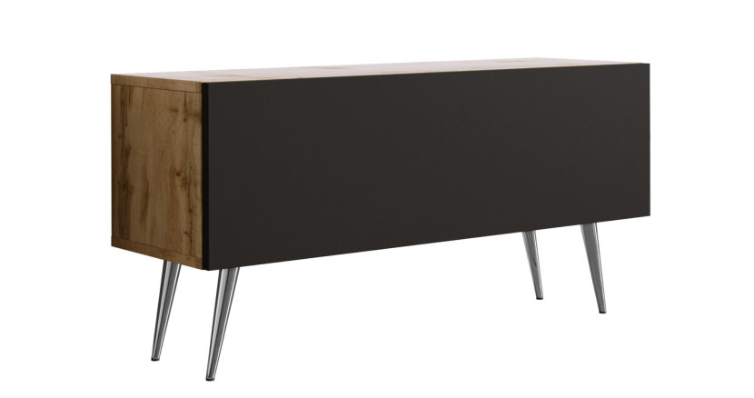 Szafka RTV : Dąb Wotan / Czarny Matowy, nogi chromowane, 100 x 34 x 32 cm 352326