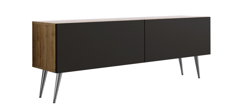 Szafka RTV : Dąb Wotan / Czarny Matowy, nogi chromowane, 140 x 34 x 32 cm 352283