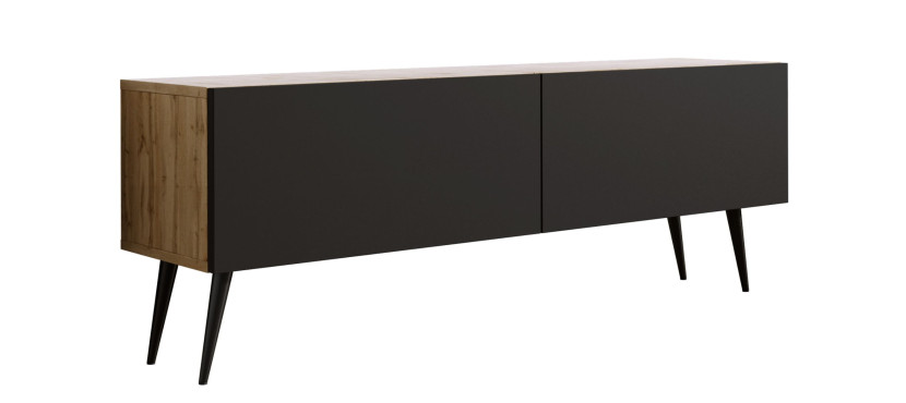 Szafka RTV : Dąb Wotan / Czarny Matowy, nogi czarne, 140 x 34 x 32 cm 352322