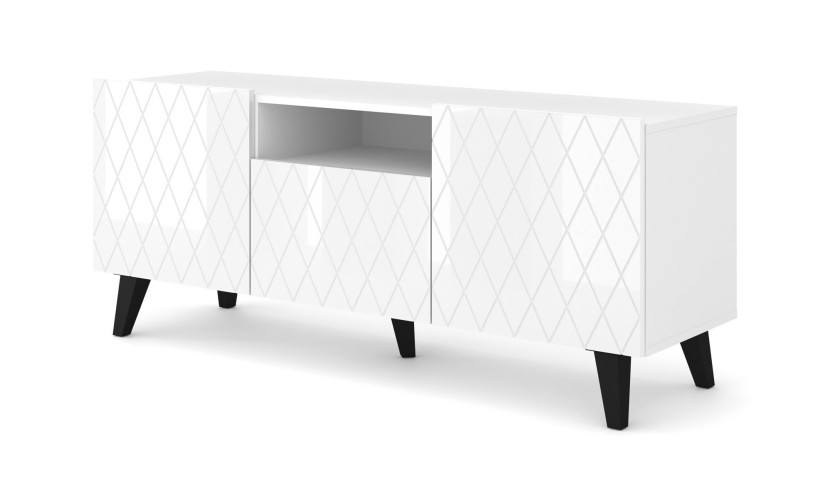 Szafka RTV DIUNA 145 cm 2D1K na nóżkach biały połysk 241246