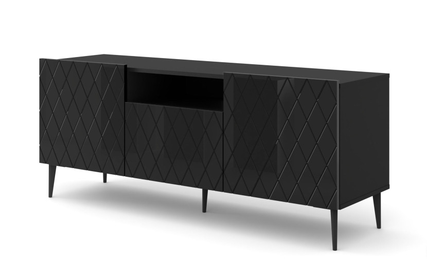 Szafka RTV DIUNA 145 cm 2D1K na szpilce czarny połysk 241277