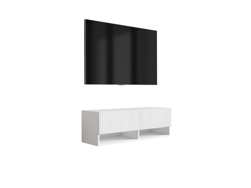Szafka RTV: f. ryflowany, Biały Mat, 100 × 32 × 33,6 cm 964800