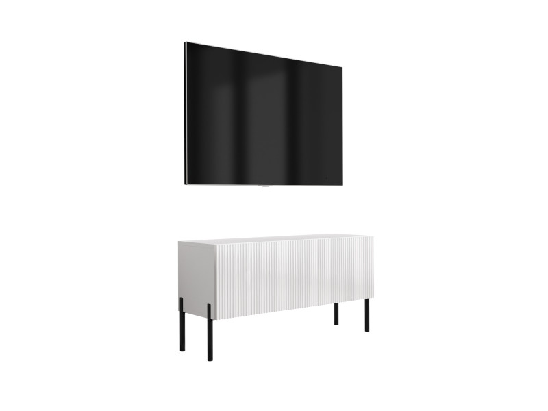 Szafka RTV: f. ryflowany, Biały Mat, nogi proste czarne, 100 × 32 × 52 cm 964787