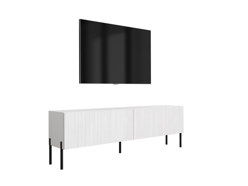 Szafka RTV: f. ryflowany, Biały Mat, nogi proste czarne, 170 × 32 × 52 cm 964772