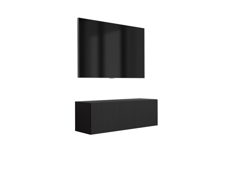 Szafka RTV: f. ryflowany, Czarny Mat, 100 × 32 × 33,6 cm 964834