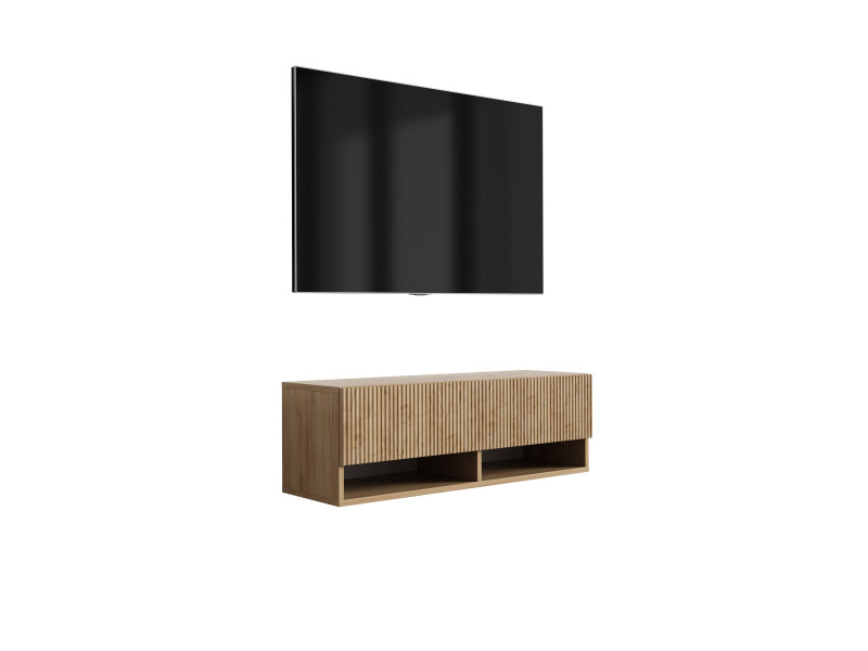 Szafka RTV: f. ryflowany, Dąb Craft, 100 × 32 × 33,6 cm 964798