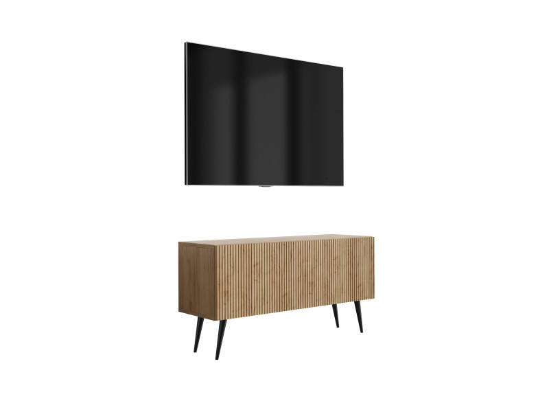 Szafka RTV: f. ryflowany, Dąb Craft, nogi pochyłe czarne, 100 × 32 × 52 cm 964857