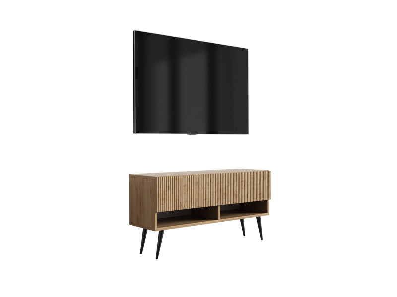 Szafka RTV: f. ryflowany, Dąb Craft, nogi pochyłe czarne, 100 × 32 × 52 cm 964808