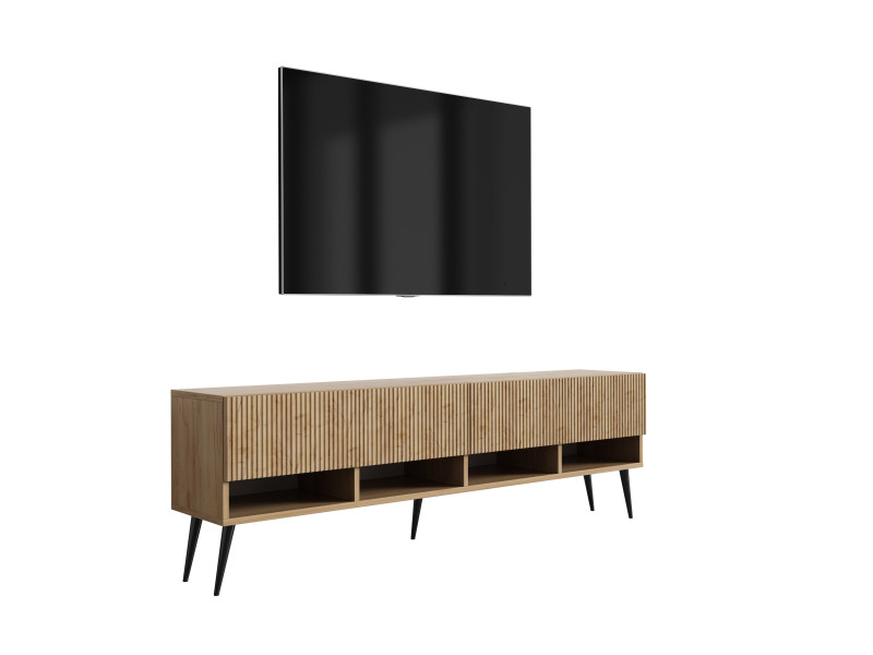 Szafka RTV: f. ryflowany, Dąb Craft, nogi pochyłe czarne, 170 × 32 × 52 cm 964826