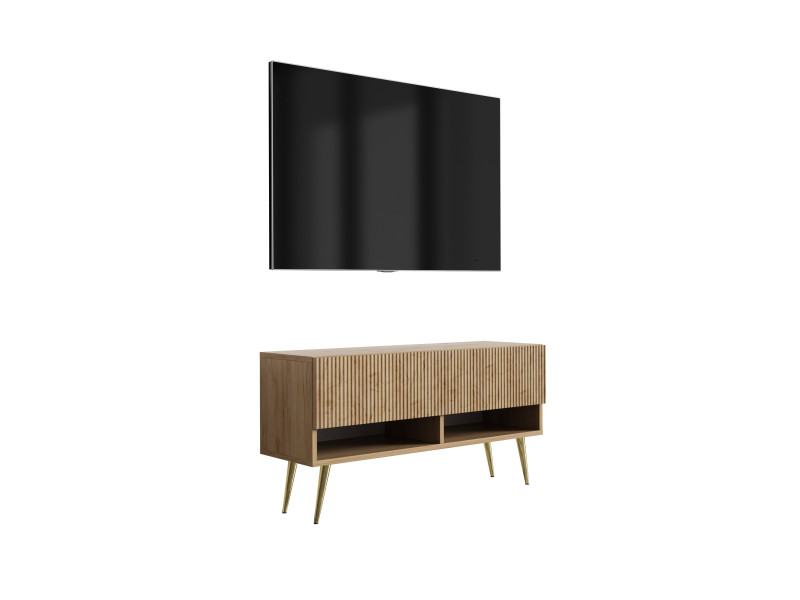 Szafka RTV: f. ryflowany, Dąb Craft, nogi pochyłe złote, 100 × 32 × 52 cm 964847