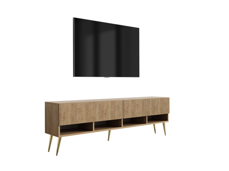 Szafka RTV: f. ryflowany, Dąb Craft, nogi pochyłe złote, 170 × 32 × 52 cm 964797