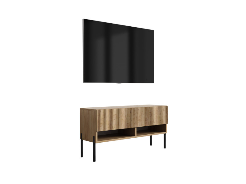 Szafka RTV: f. ryflowany, Dąb Craft, nogi proste czarne, 100 × 32 × 52 cm 964852