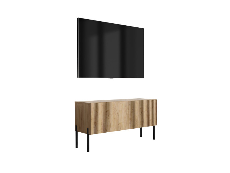 Szafka RTV: f. ryflowany, Dąb Craft, nogi proste czarne, 100 × 32 × 52 cm 964792