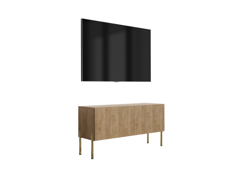Szafka RTV: f. ryflowany, Dąb Craft, nogi proste złote, 100 × 32 × 52 cm 964824