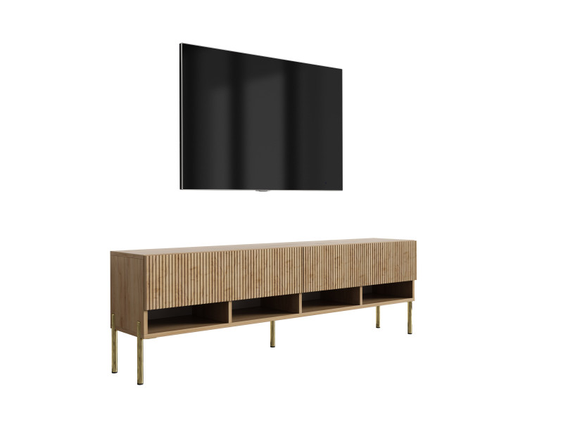 Szafka RTV: f. ryflowany, Dąb Craft, nogi proste złote, 170 × 32 × 52 cm 964822