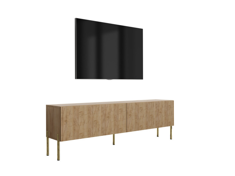 Szafka RTV: f. ryflowany, Dąb Craft, nogi proste złote, 170 × 32 × 52 cm 964821