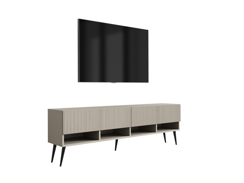 Szafka RTV: f. ryflowany, Kaszmir, nogi pochyłe czarne, 170 × 32 × 52 cm 964818