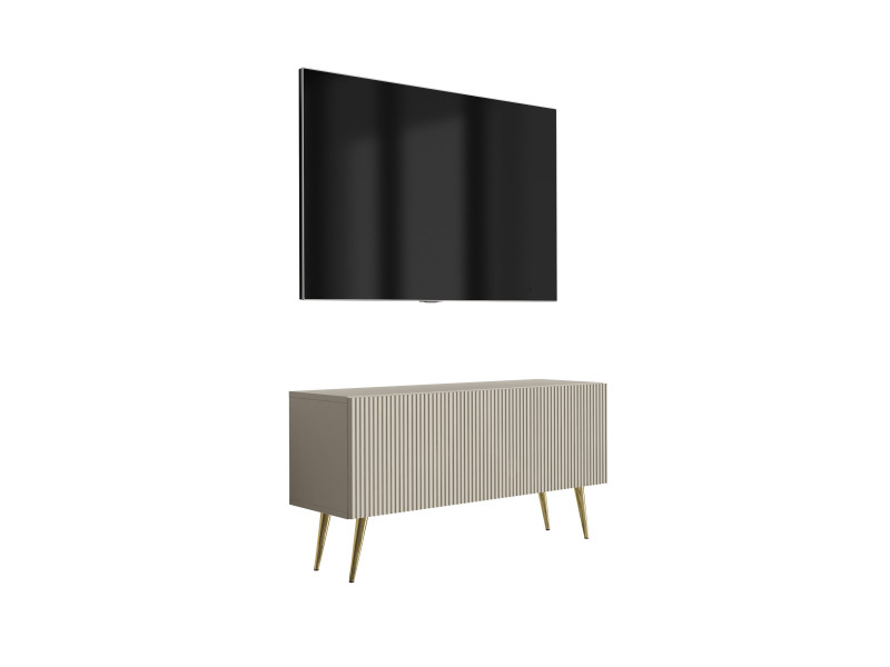 Szafka RTV: f. ryflowany, Kaszmir, nogi pochyłe złote, 100 × 32 × 52 cm 964804