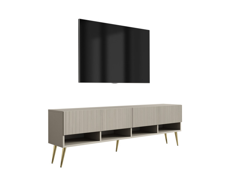 Szafka RTV: f. ryflowany, Kaszmir, nogi pochyłe złote, 170 × 32 × 52 cm 964832