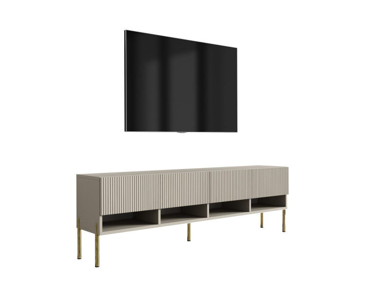 Szafka RTV: f. ryflowany, Kaszmir, nogi proste złote, 170 × 32 × 52 cm 964848