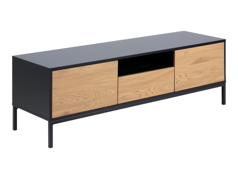 Szafka RTV Frame 140 cm z drzwiczkami i szufladą, kolor dębowy i czarny 963922
