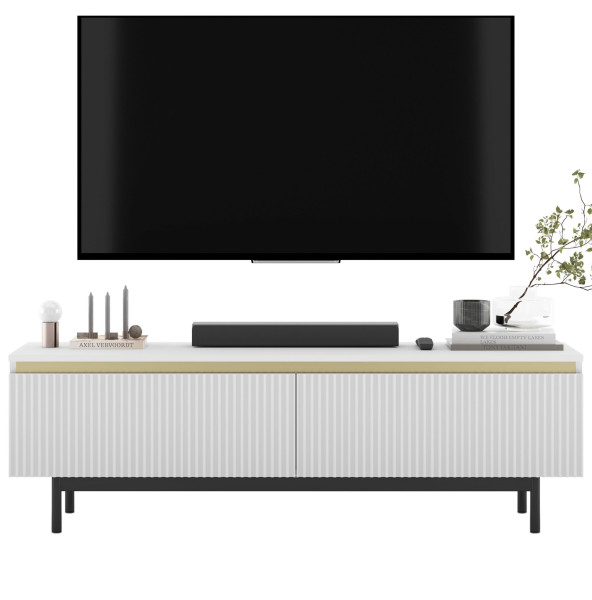 Szafka RTV Glamour Biały mat Komoda RTV ryflowane fronty 140 cm Rama 770471