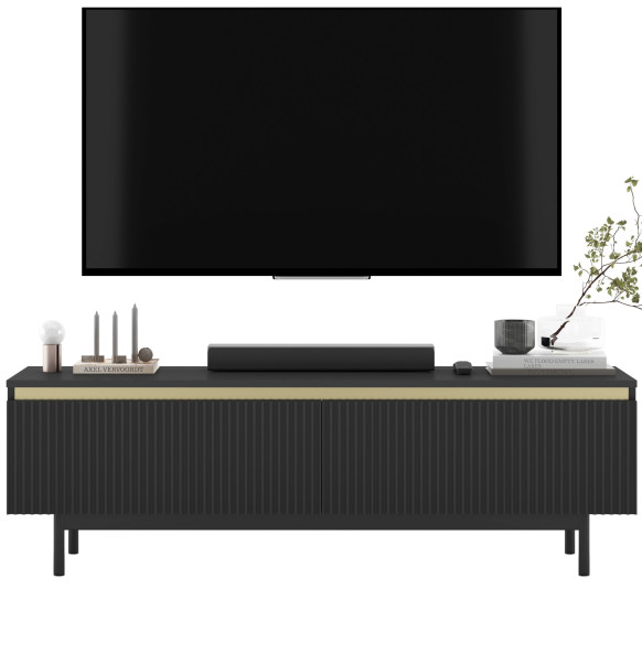 Szafka RTV Glamour Czarny mat Komoda RTV ryflowane fronty 140 cm Rama 770470