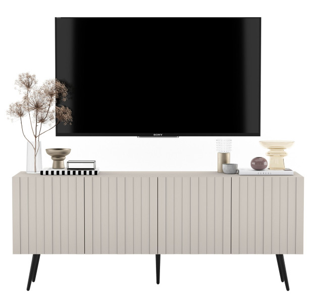 Szafka RTV Glamour Kaszmir Mat Ryflowane fronty Komoda nogi czarne 150 cm 930427