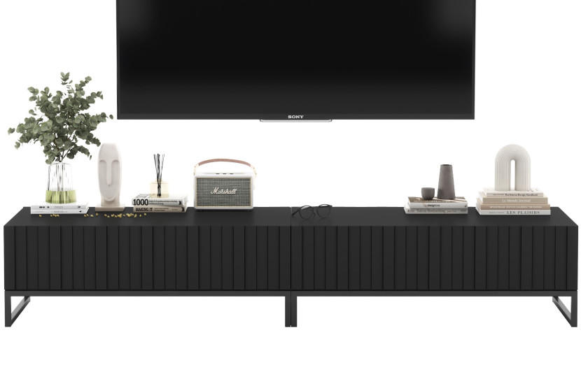 Szafka RTV Glamour Komoda RTV Czarny Mat 220 cm Czarna Rama 341938
