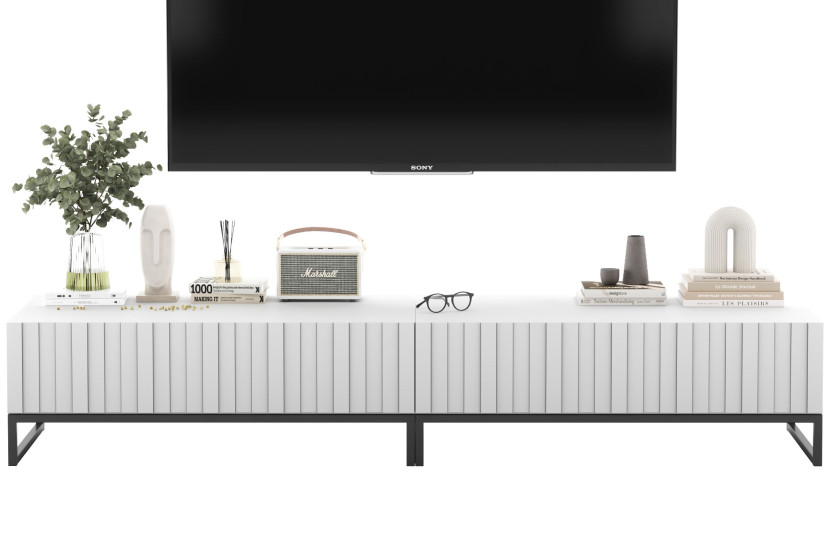 Szafka RTV Glamour Uniwersalna Komoda RTV Biały Mat 220 cm 341939