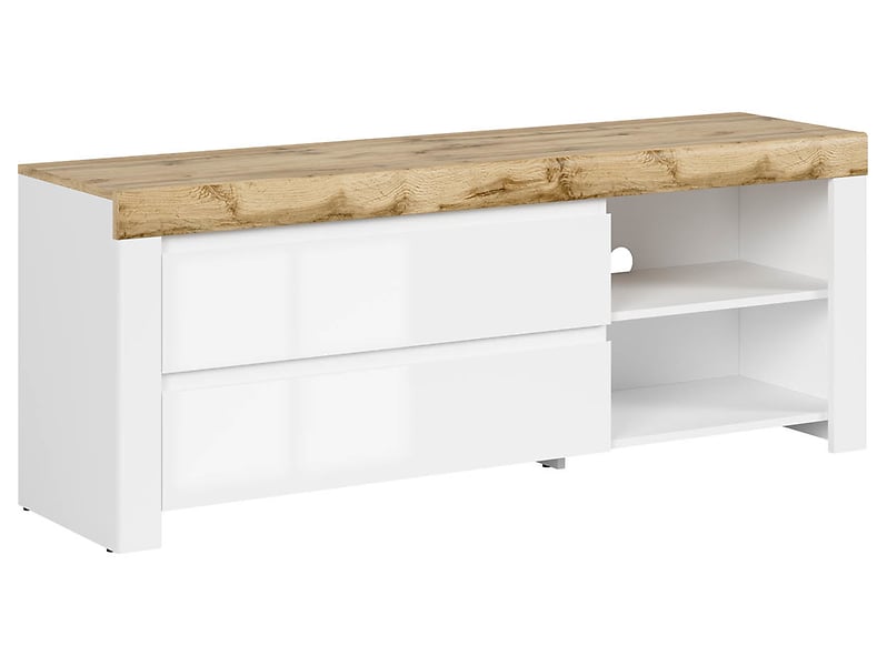 Szafka RTV Holten 156 cm z 2 szufladami biały połysk 36713
