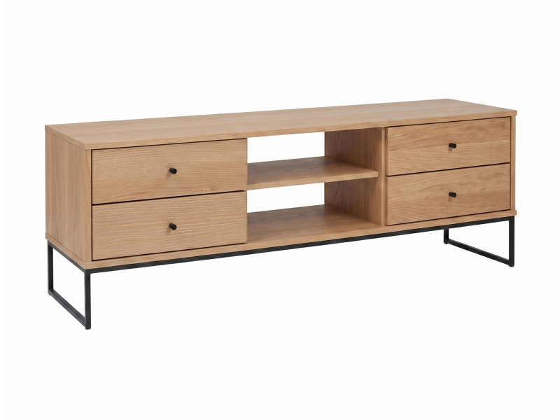 Szafka RTV II drewno i metal MEGAN LOFT, kolor dębowy 359372