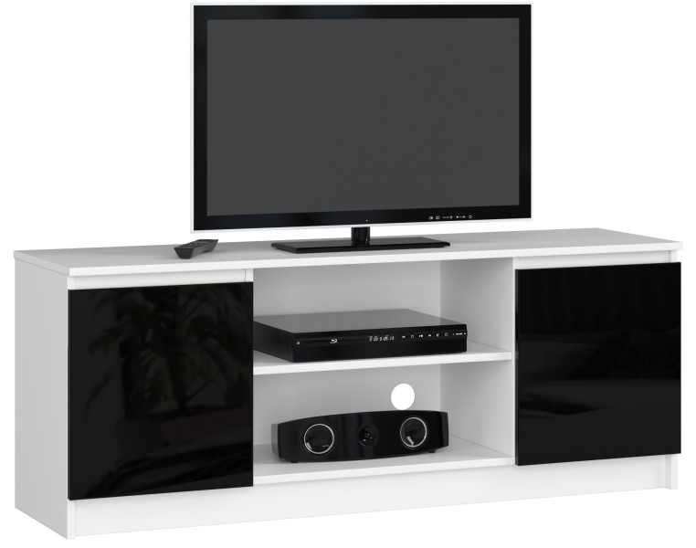 Szafka RTV K140 BIała, Czarny Połysk 140x40x55 cm 301761