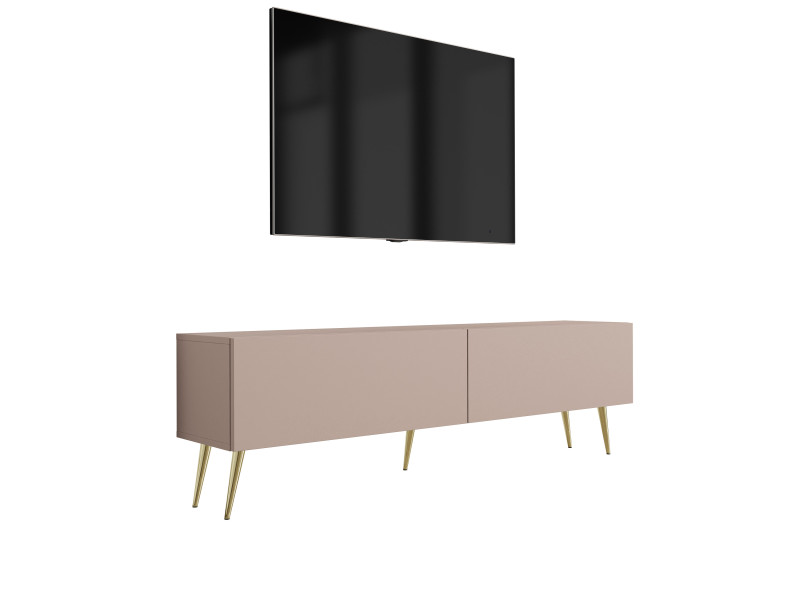 Szafka RTV: Karmelowy Brąz, 140 x 52 x 32 cm, złote nogi 642455